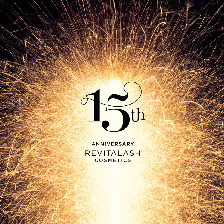 Image of firework going off with a logo that says "15th Anniversary RevitaLash Cosmetics" 