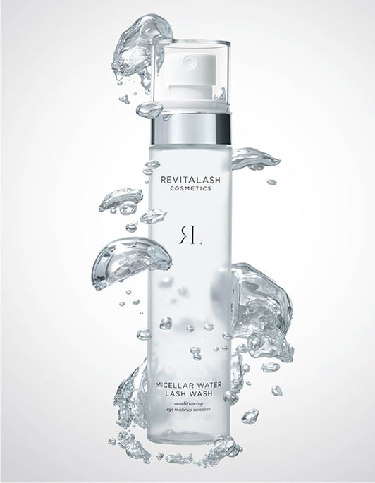 Micellar Water Lash Wash with bubbles around product