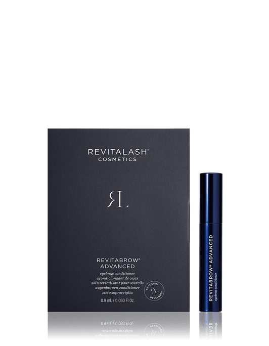 Revitalash Cosmetics Revitabrow Advanced packaging and product on a black background