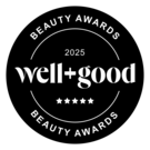 Logo for the 2025 Well+Good Beauty Awards with a black circle and white text.